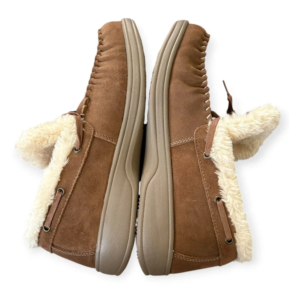 Orthofeet Brown Suede Faux Fur Orthopedic Moccasin Capri Slippers 9E Quite Lux